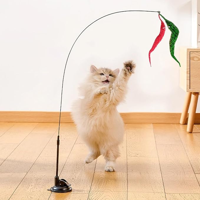 KuuGuu 24 PCS Cat Worm Toy Zebra Print Feather Worm Teaser Refills Attachment Cute Cat Wand Replacement Interactive Wand Accessories for Fishing Pole Toy Teaser for Indoor Cats Kitten