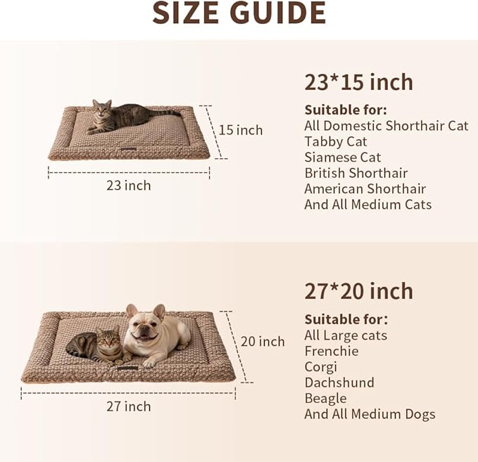 SOMAHE Cat & Dog Bed Mat, Soft Plush Flat Cat Bed with Non-Slip Bottom, 1.2" Thick All-Season Kneading Cushion, Machine Washable Pet Bed for Cats & Small Dogs 20×27Inch, Coffee