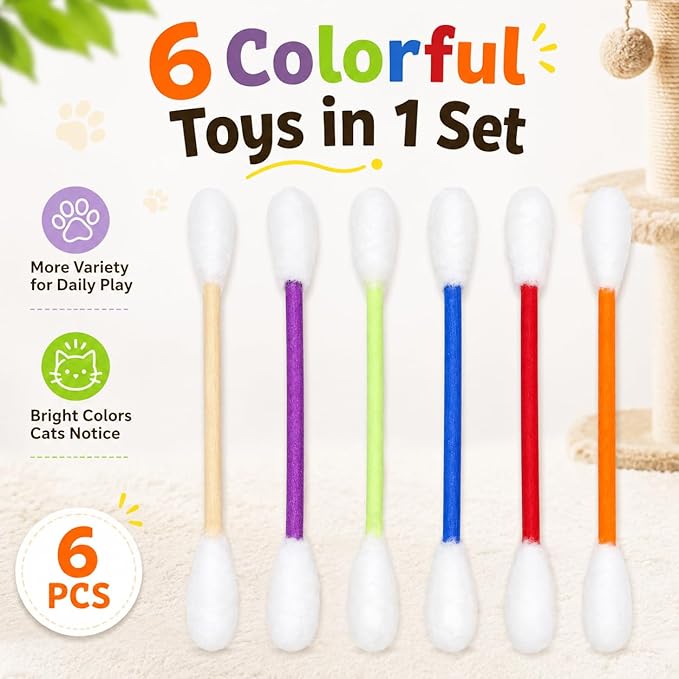 Cotton Swab Cat Toys with Catnip, 6 Pack Catnip Toys for Indoor Cats, Giant Kitty Kicker Plush Chew Sticks, Durable Felt Interactive Cat Toys for Kittens and Adult Cats (Colorful)