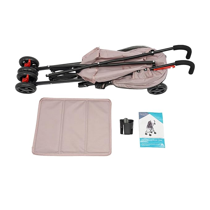 4-Wheel Pet Travel Stroller, Foldable & Lightweight Dog Cat Cage Jogger Stroller, Breathable and Visible Mesh for Small & Medium Dogs & Cats (Up to 22lbs) (Pink)
