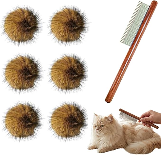 Cat Toy Faux Rabbit Fur Ball,2026 New Soft Rabbit Fur Catnip Balls,Fluffy Catnip Toy for Indoor Cats,Washable & Fun to Chase for Exercise and Bonding (with Comb/6pcs)