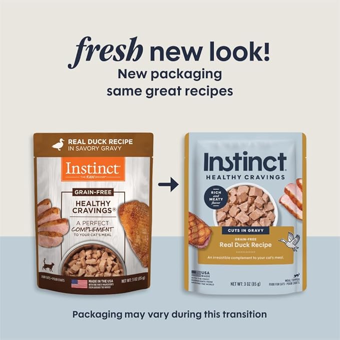 Instinct Healthy Cravings Natural Wet Cat Food Topper, Grain Free Recipe - Real Duck, 3 oz. Pouches (Pack of 24)