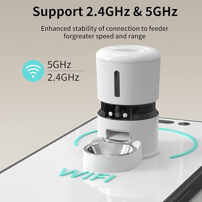 MIETUBL Automatic Cat Feeder with 2 Cameras 1080P HD with Night Vision Pet Food Dispenser Two-Way Voice and Audio Dog Smart WiFi Dog & Cat Feeder Programmable Schedule Slow Bowl White