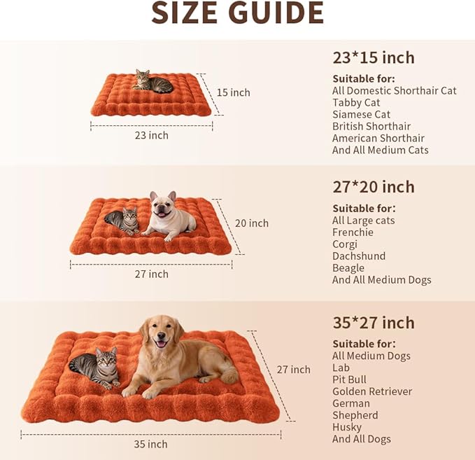 SOMAHE Cat & Dog Bed Mat, Soft Plush Faux Fur Kneading Pet Bed for 2 Cats or Small Dogs, Machine Washable Cat Sleeping Pad, Non-Slip Fluffy Pet Rug for Indoor Cats Kittens & Small Dogs,27x20 In Orange