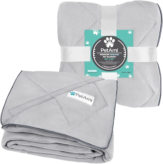PetAmi Premium Cooling Dog Blanket | Lightweight Fluffy Pet Throw Blanket Bed Cover for Dogs, Cat, Puppies | Pet Blanket Furniture Protector Couch Sofa | Reversible Fuzzy Cozy | 90x90, Light Grey