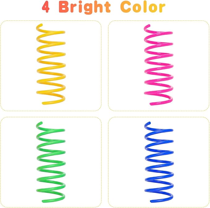 120 Pack Colorful Cat Springs Toys Pet Wide Cat Plastic Coil Spiral Springs for Cat Kitten Pets Swatting Biting Hunting Active Play