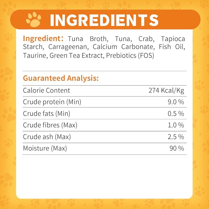 Prebiotics Purre Lickable Wet Cat Treat, Tuna & Crab Recipe, High in Probiotics, Calcium and Fish Oil, No Additives, (55gx2, 2 Flavors)