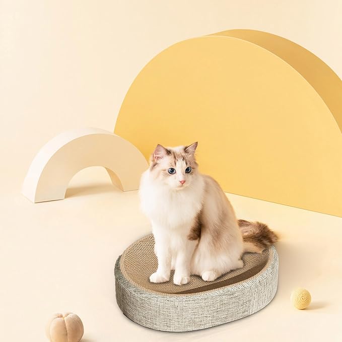 2025 2-in-1 Cat Scratching Bed, 16" Extra Large Scratcher Up to 20lbs, Durble Sisal Sleeping Mat, Resilient Scratching Mat, Oval Cat Scratch Pad, Cozy Sleep Surfce for Indoor Cats