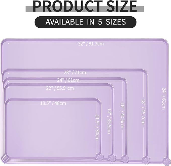 Reopet Waterproof Pet Feeding Mat, Non-Slip Silicone Placemats for Dog Cat Food and Water Bowl, High Raised Edges to Prevent Spills and Protect Floors