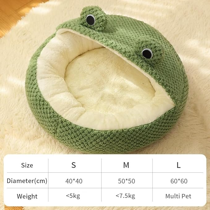 Frog Shape Cat Bed & Hideaway - Semi Closed Nest, Plush, Washable, Dog Cave & Kitten Rabbit Cat Beds
