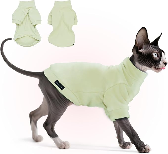 Fleece Sphynx Cat Clothes Soft Hairless Cat Clothes Pullover Cat Sweater for Chihuahua All Season Light and Warm Kitten Cloth for Cats Only Puppy Clothes Small Dog Sweater (Pale Green, XX-Large)