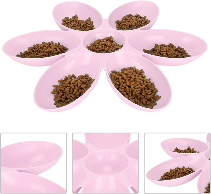 Multipurpose Cat Food Bowl Cat Food Bowl Flower Petals Shaped Cat Water Bowls Non Slip Food‑Grade Flower Petals Shaped 6 Grids Pet Feeding Bowl for Food and Water (Roseate)