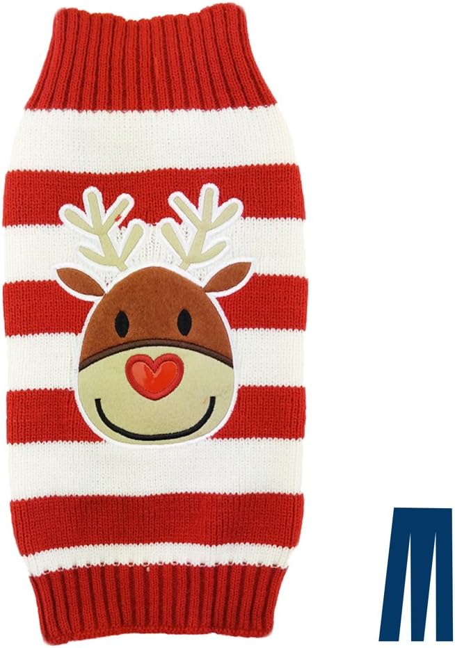 Mikayoo pet Sweater for Small Dog/cat,Ugly Sweater,Color Horizontal Stripes,Christmas Holiday Xmas, Elk Series, Reindeer Series,Reindeer Head(XL)