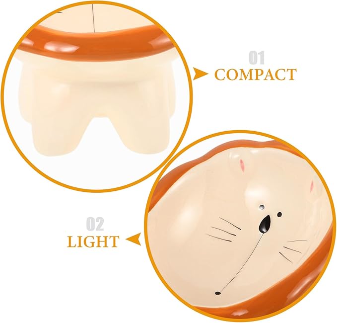Luxshiny Ceramic Elevated Cat Food Bowl with Tilted Design Large Wide Mouth Cartoon Lion Pattern Raised Pet Bowl for Indoor Feeding and Watering