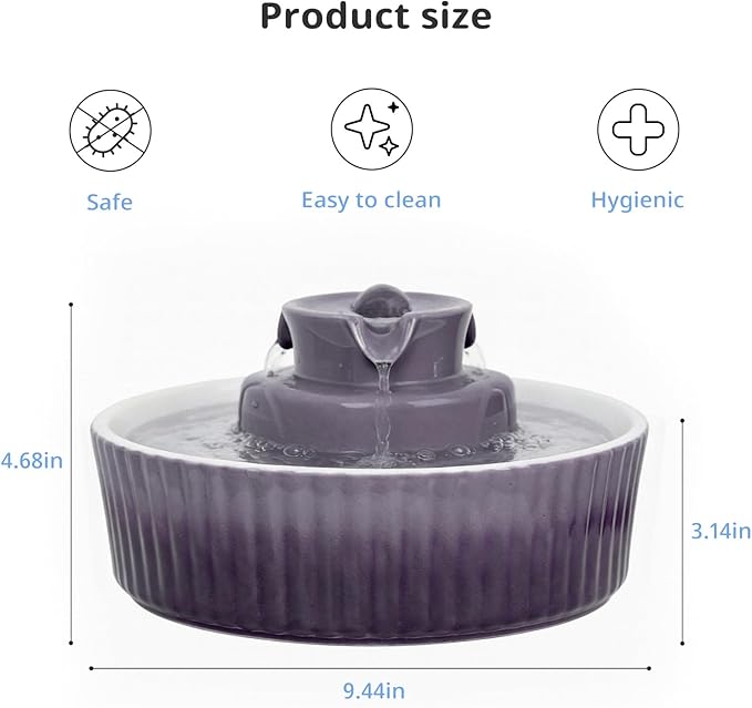 Ceramic Cat Water Fountain, 2.1L/71oz Cupcake Pet Water Fountain for Cats and Dogs, Automatic Pet Drinking Fountain,Double Filtration System, Easy to Clean, 360°Drinking Water(Gradient Purple)