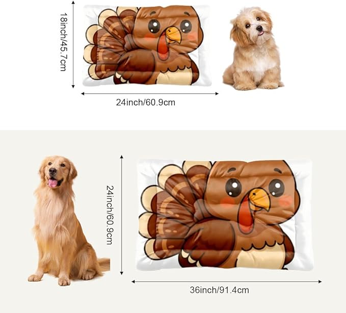 Cute Turkey Illustration Dogs Mat Easy to Wash Dog Bed Dog Pad for Bed Rectangle Cat Non- Slip Bottom Travel Accessories Multi- Scenario Big Beds Gift Printed Pet Pad 36× 24 Inch