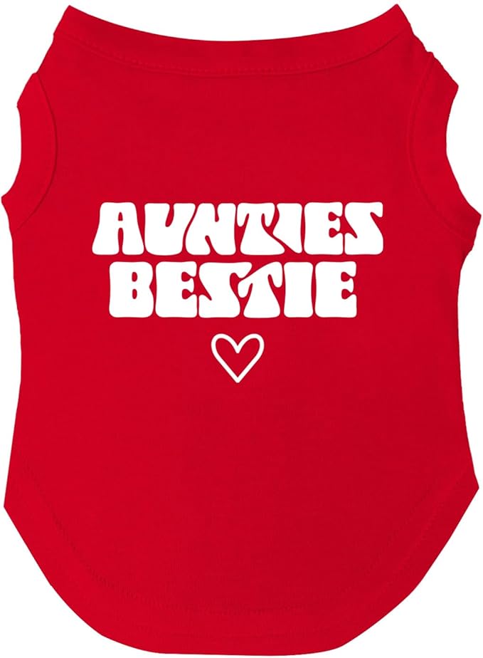 Aunties Bestie Dog Tee Shirt | Sleeveless Breeds | Mother's Day | Aunt Gift | Best Auntie & Sister | Valentine's Day |Red, X-Small 1360