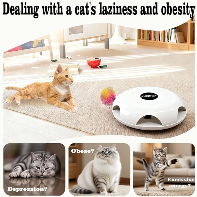 Interactive Whack-a-Mole Cat Toy — Automatic Mushroom Feather Pop-Up Play Toy for Cats, Cognitive Stimulation & Exercise, Durable Pet Entertaining Game (White)