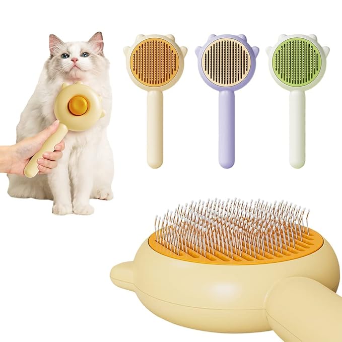 Cute Cat Ear Pet Brush – Self Cleaning Grooming Tool for Cats & Dogs – Light Green