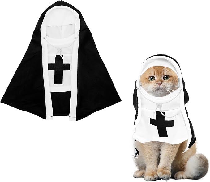 PET SHOW Nun Dog Costume for Small Dogs Puppy Halloween Cosplay Outfit Black White Cats Cloak Dress Up Adjustable Pets Apparel Holiday Party Clothes Boys Girls(S/M)