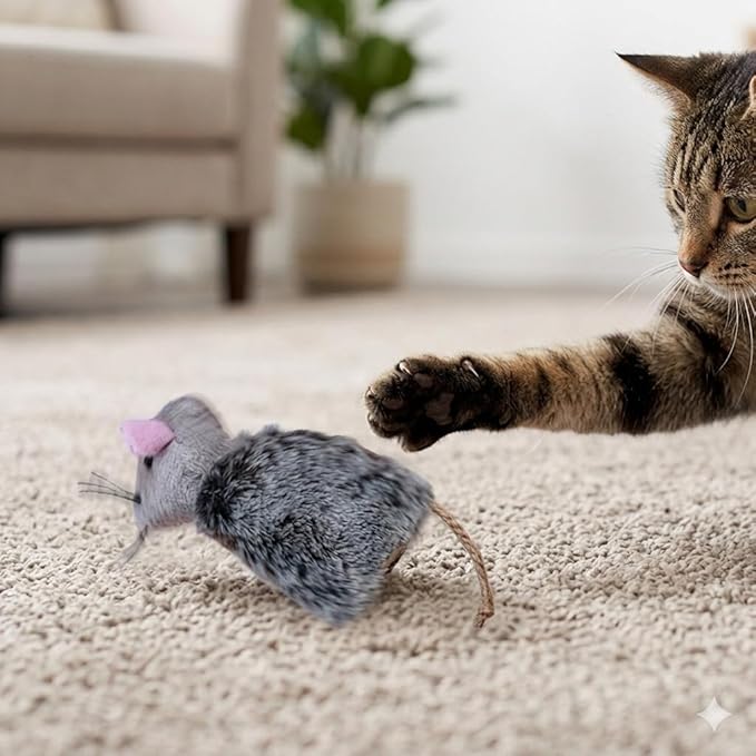 Ipetboom Refillable Catnip Toys for Cats - 3 Pack Interactive Cat Chew Toys for Indoor with Natural Long Fur and Jute Tail, Durable Plush Mouse Pet Fun Tool for Hunting and Boredom Relief