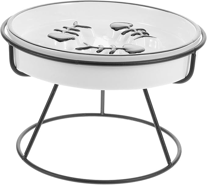 Abaodam Raised Cat Bowl Food Feeding Station Slow Eating Ceramic Cat Dish with Elevated Stand Pet Feeder for Small and Kittens