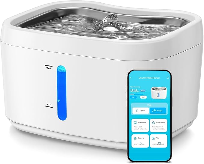 Brrnoo Cat Water Fountain Stainless Steel - 87oz/2.5L Pet Drinking Fountain for Cats Indoor - Automatic Cat Watering Dispenser Bowl with Water Level Window - Quiet for Cats & Dogs (C)