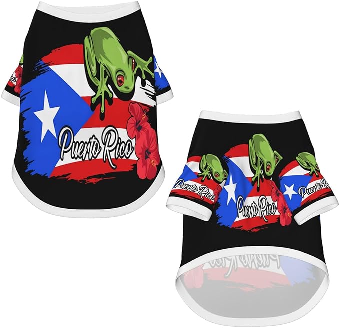 Puerto Rico Frog Flag Dog Shirt Pet Cotton T-Shirt Soft Breathable Dog Clothes Stretchy Puppy Outfit Doggy Tank Top Funny Outdoor Apparel Daily Wear for Small Medium Dogs Cats Brown Small