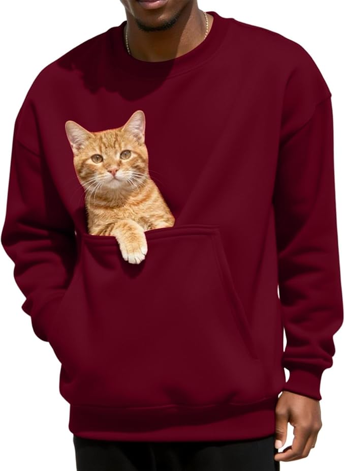 Pet Pouch Sweatshirt Men Kangaroo Pocket Pullover Puppy Cat Care Shirt Dog Carrier Top Animal Holder Crewneck Unisex