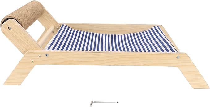 Cat Hammock Bed with Wooden Frame, Anti Shaking Swing Chair for Cats, Premium Sisal and Canvas Raised Sleeping Bed with Scratcher, Minimalist Design Pet Furniture for All Seasons (Beach Sisal Roller