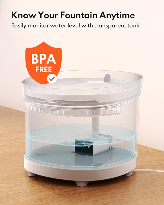 Homerunpet Cat Water Fountain with Wireless Pump, Ultra Quiet, BPA-Free Pet Water Fountain Indoor, Detachable Design Easy to Clean, Ultra Quiet Cat Water Bowl, Filter Included, 2L/68oz