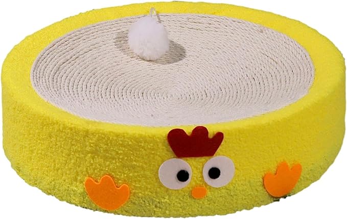 Cat Scratch Pad Bowl Nest Corrugated Cat Lounge Comfortable Claw with Interaction Ball Toy Furniture Protector, Yellow Circle