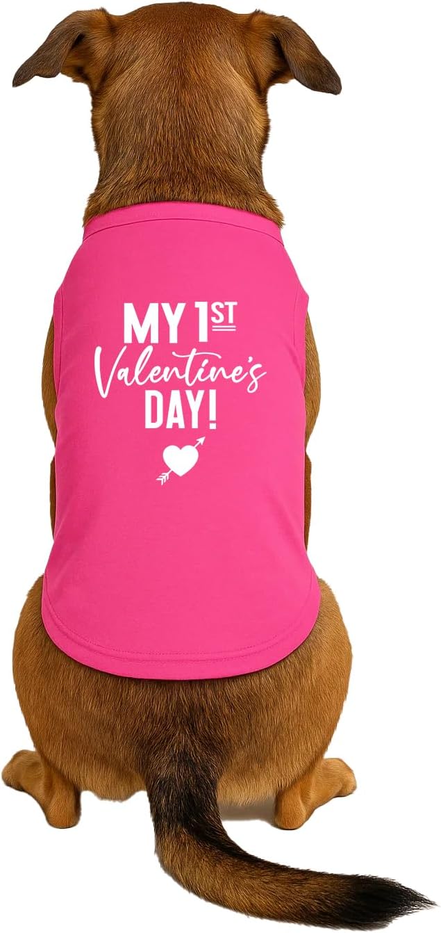 My First Valentine's Day Dog Tee Shirt | Sleeveless Breeds | Valentine's Day | Love & Hearts |Hot Pink, 2X-Large 158
