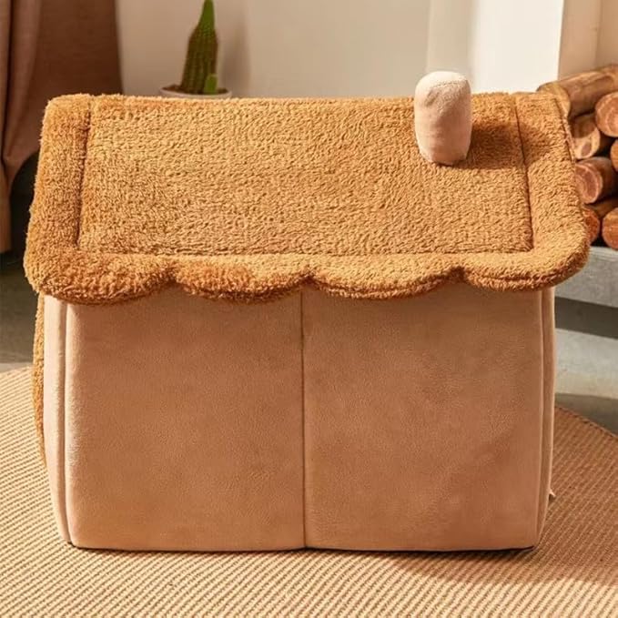Cat Beds for Indoor Cats, Cute Bear Shape Cat Bed Cave, Pet House Cats Tent with Removable Cushion Pillow for Kittens Puppy Small Dogs (Brown, S-15.7x12.6x13.7in)