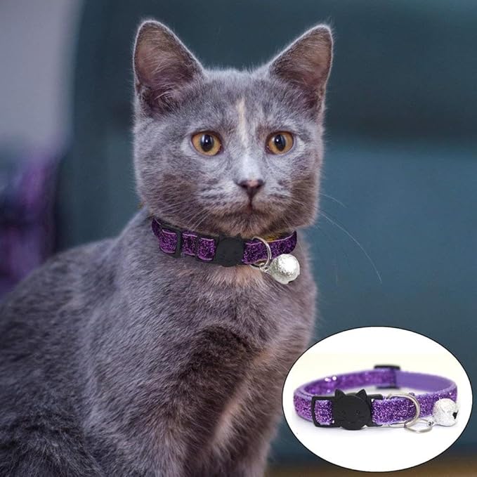 8 Pcs Quick Release Cat Collars Glitter Cat Collars with Bell Adjustable Mixed Colors Soft Velvet Collar Set Breakaway Cat Collar with Bell