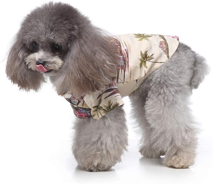 Tangpan Hawaiian Beach Coconut Tree Print Dog Shirt Summer Camp Shirt Clothes (XL-18#, Champagne)