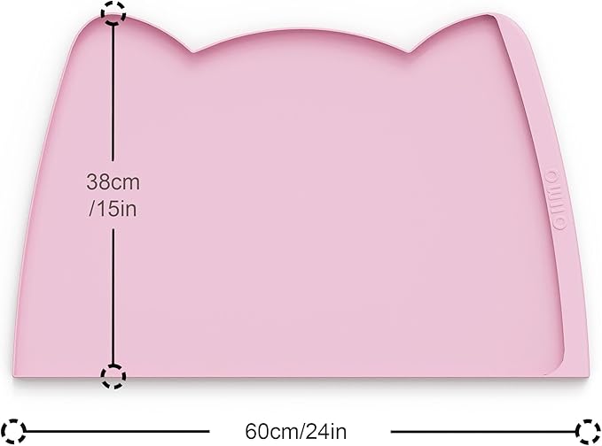 OHMO Dog Food Mat(Pink, 24 * 15'') w/Residue Collection Pocket Silicone Pet Feeding Mat for Floor High Edges Anti Spills Waterproof Cat Water Bowl Tray, Easy Clean Placemat