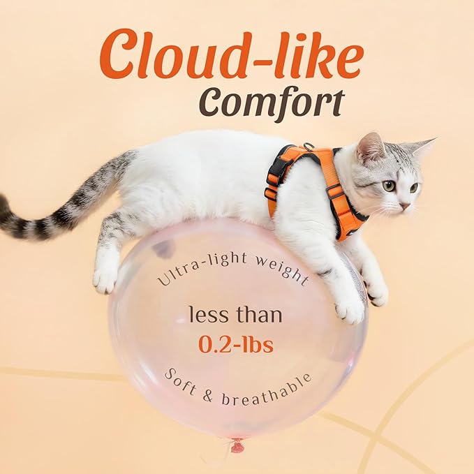 Dooradar Cat Harness and Leash Set, Escape Proof Safe Adjustable Kitten Vest Harnesses for Walking, Easy Control Soft Breathable Mesh Jacket with Reflective Strips for Cats, Orange, XXS