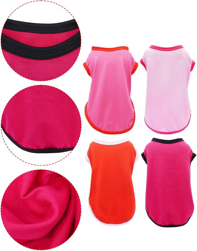 PET SHOW 4 Pack Blank Dog Shirts for Small Doggies Female Tank Top Tee Solid Red Pink T-Shirts Pets Daily Plain Sleeveless Vest Cats Kittens Puppy Clothes Girls(Small)
