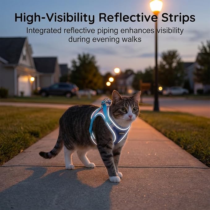 Cat Harness and Leash, Escape-Proof Cat Harness Set, Adjustable Step-in Pet Harness for Walking for Small Medium Dogs/Cats (Blue, M)