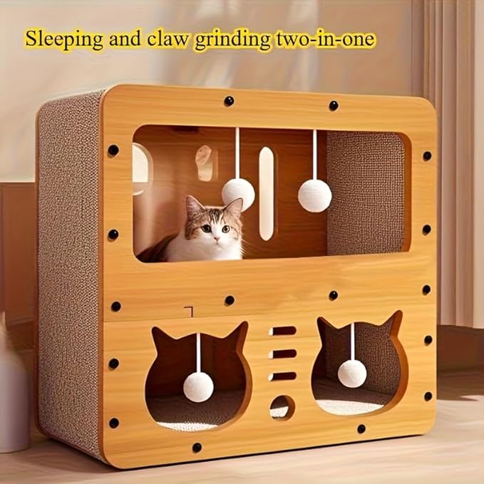 Cat Scratcher Cardboard House, 2 Floor Kitty Scratching Pad Lounger Bed, Kitten Small Animals Play, Rest, Sleep,Scratch Post Box,Durable Board Entertain Feline Friends Prevent Furniture Damage