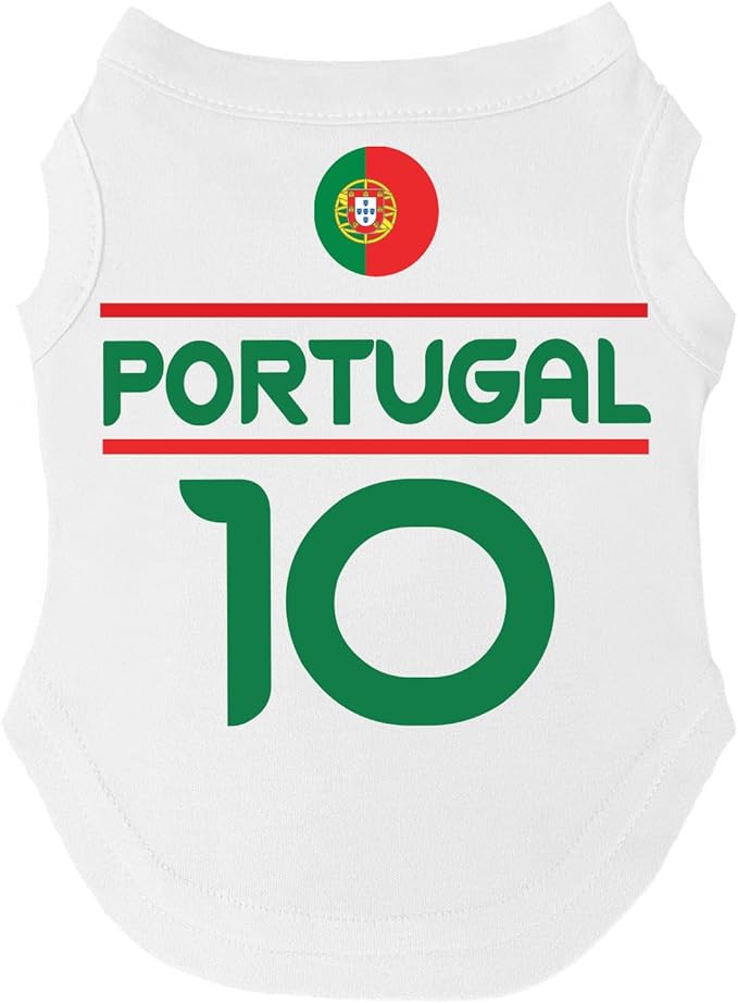 Portugal Flag Soccer Jersey Style Dog Tee Shirt | Sleeveless Breeds | International Soccer | Game Day |White, 2X-Large 1653