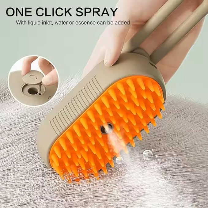 Rechargeable Steam Pet Brush – Grooming & Deshedding Tool with Adjustable Handle | Cordless & Quiet (White)
