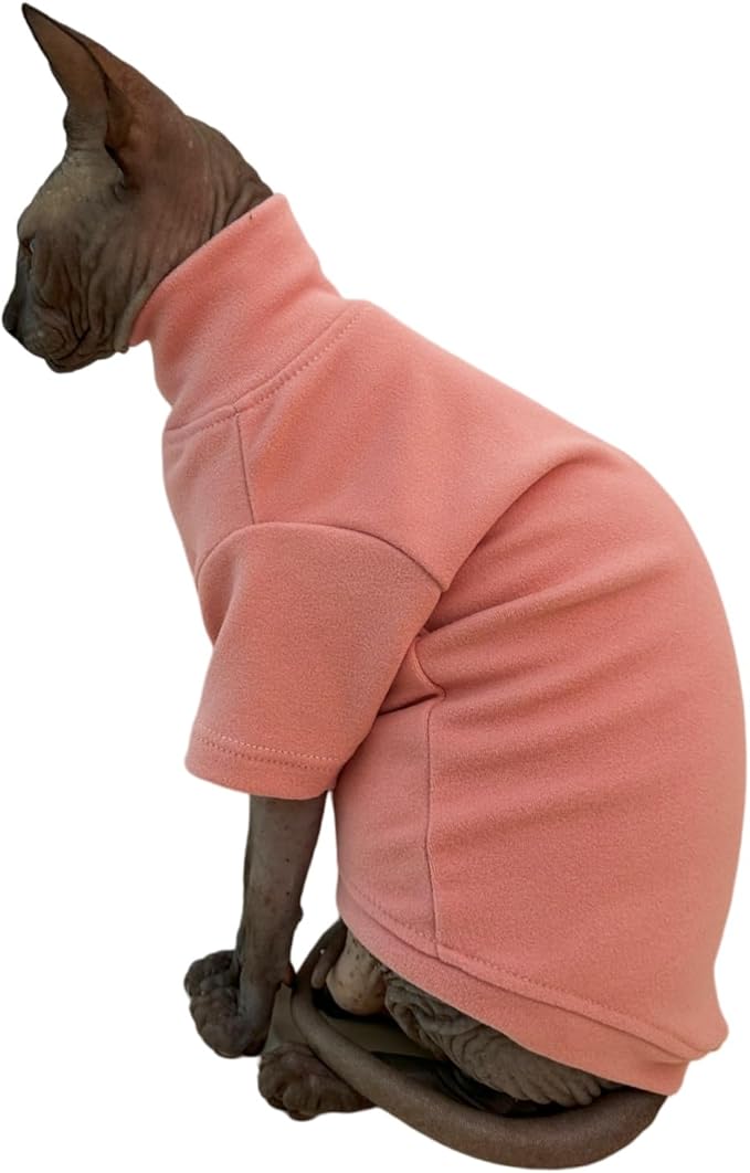 Sphynx Cats Solid Warm Fleece Shirt Cat Turtleneck Undershirt Thermal Hairless Cat Clothes for Sphynx, Devon, Cornish Cat Clothes and Small Kitten and Dogs (Pink, Medium)