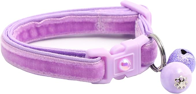 Velvet Cat Collar with Bell | Safety Breakaway Collar | Adjustable Large Size or Kitten Collar (Lavender, Small(10lbs & Less))