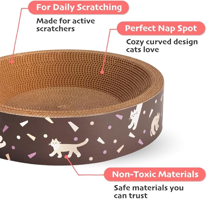BLUE BAY Cat Scratcher Lounge Bed — 2-in-1 Cardboard Scratch Bowl & Cozy Cat Bed for Indoor Cats, High-Density Corrugated Scratcher, Non-Toxic Recyclable Furniture Protector, All Breeds