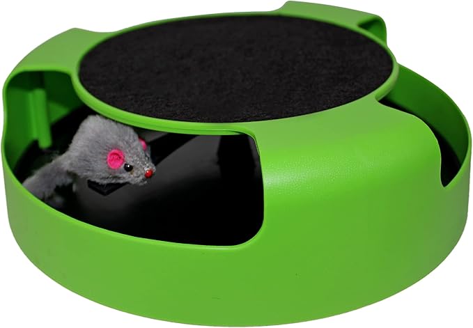 Interactive Cat Scratcher Toy – Manual Spinning Mouse for Natural Play & Claw Care – No Batteries, Quiet Design & Built-in Scratch Pad – 10" Spinning Cat Toy for Indoor Cats of All Ages