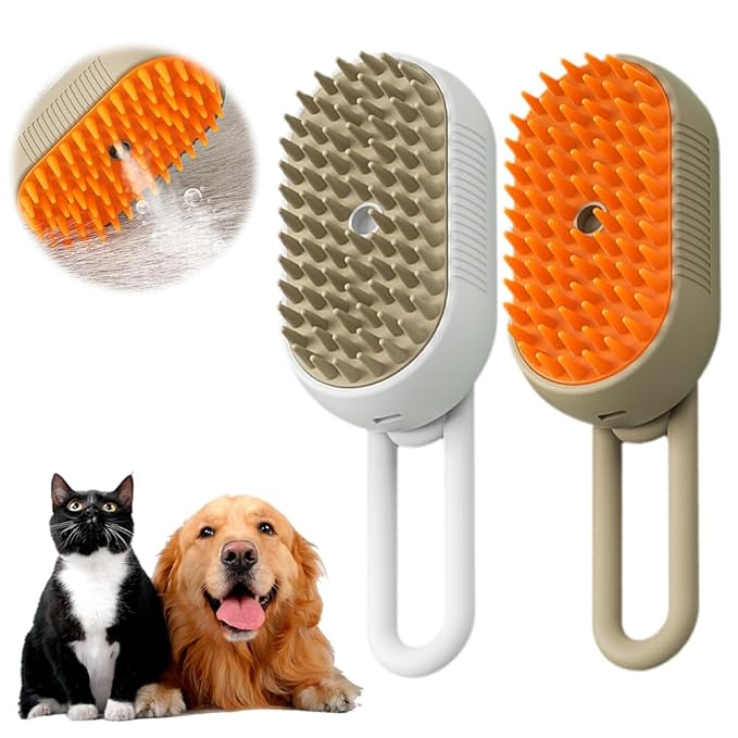 2026 New Cat Steam Brush, 3 in 1 Pet Steam Groomer Comb, Rechargeable Pet Steam Groomer Brush for Massaging and Cleaning Shedding Pets Hair, Anti-Static Hair Removal Comb for Cats Dogs (Khaki+White)