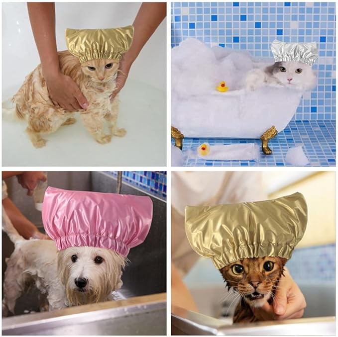 Pet Shower Cap -Reusable Dog Shower Hat Ear Covers Cat Bathing Cap with Adjustable Strap Prevent Water in Ears Elastic Headgear for Cat Dog Kitten Puppy (Gold,M)