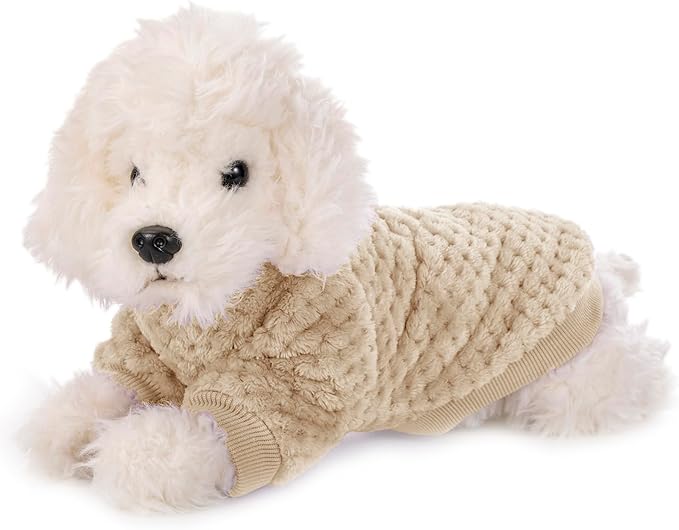 POMIU Dog Sweater, Dog Sweaters for Small Medium Dogs or Cat, Warm Soft Flannel Pet Clothes for Dogs Girl or Boy, Dog Shirt Coat Jacket (Ice Blue+Light Coffee+Teal, X-Large)
